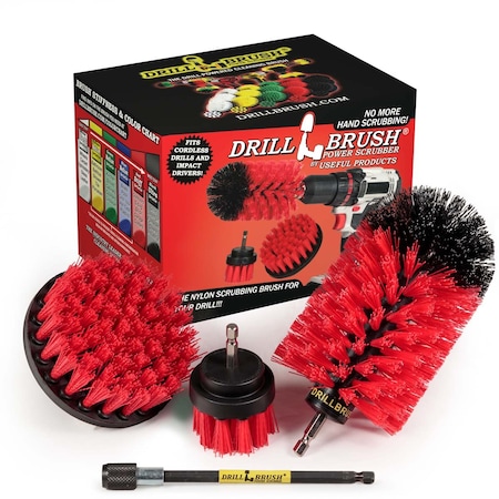 Drill Brush Power Scrubber By Useful Products 5 in W 7 in L Brush, Red R-S-42J-5X-QC-DB